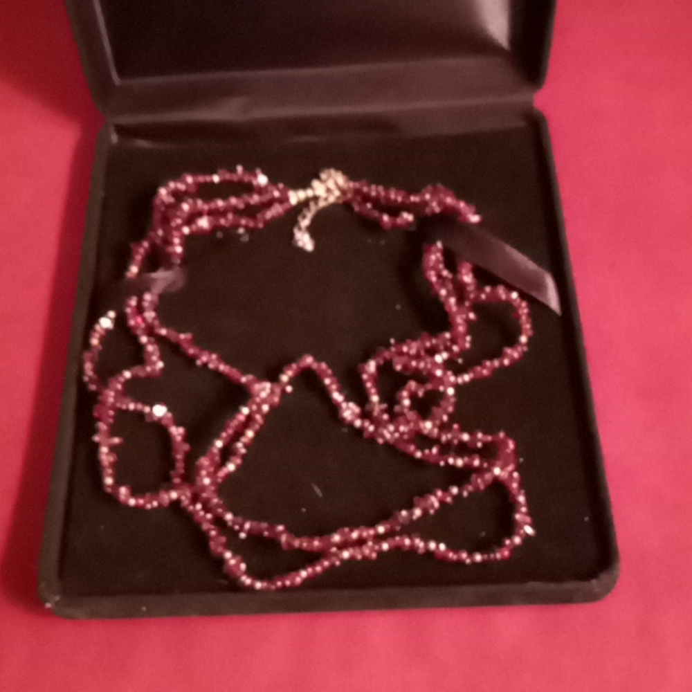 Genuine GARNET 3 Strand Necklace with SS adjustabl